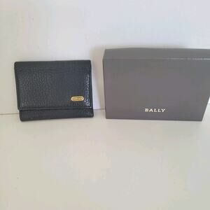 Authentic Bally Leather Mini Wallet Coin Holder Black Unisex With Box
